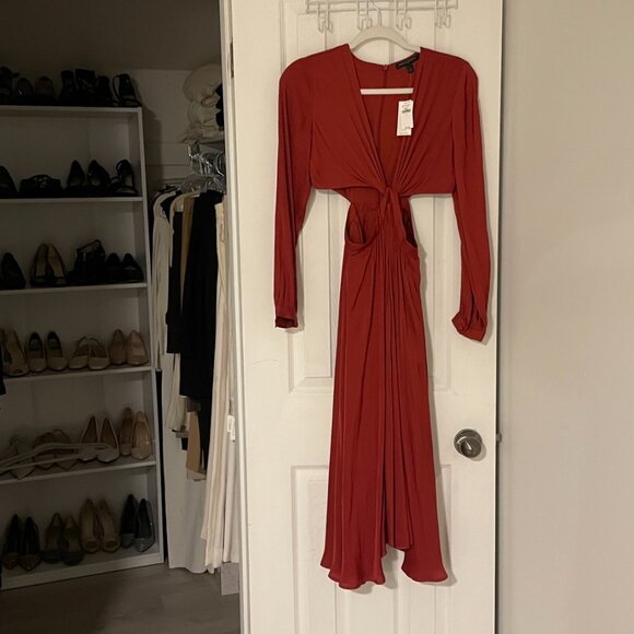 Banana Republic Long Sleeve Side Cut-Out Twist Front Midi Dress 2 - Picture 6 of 8